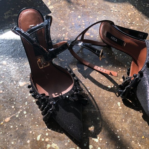 AREA Ankle A Pump Heels Bead Embellished Black Size 6 - Picture 2 of 11
